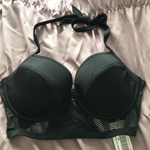 ASOS black mixed mesh swim top